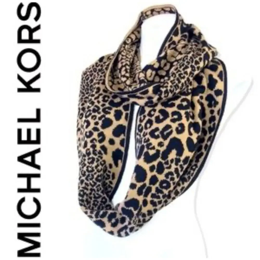 Michael Kors Womens Animal Print Knit Scarf OS‎ Infinity Loop Black Tan Winter